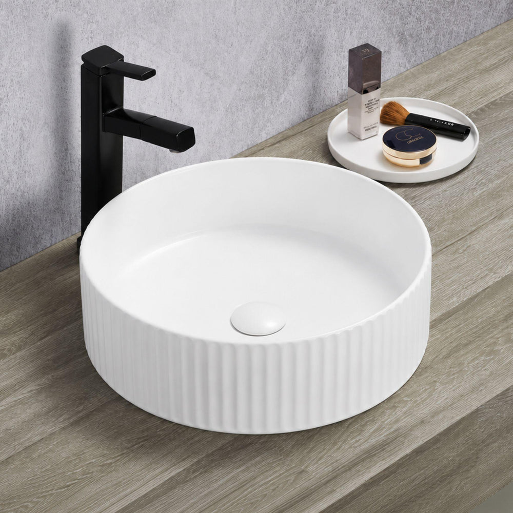LUKKA OLLEY FLUTED CERAMIC ABOVE COUNTER BASIN MATTE WHITE 400MM