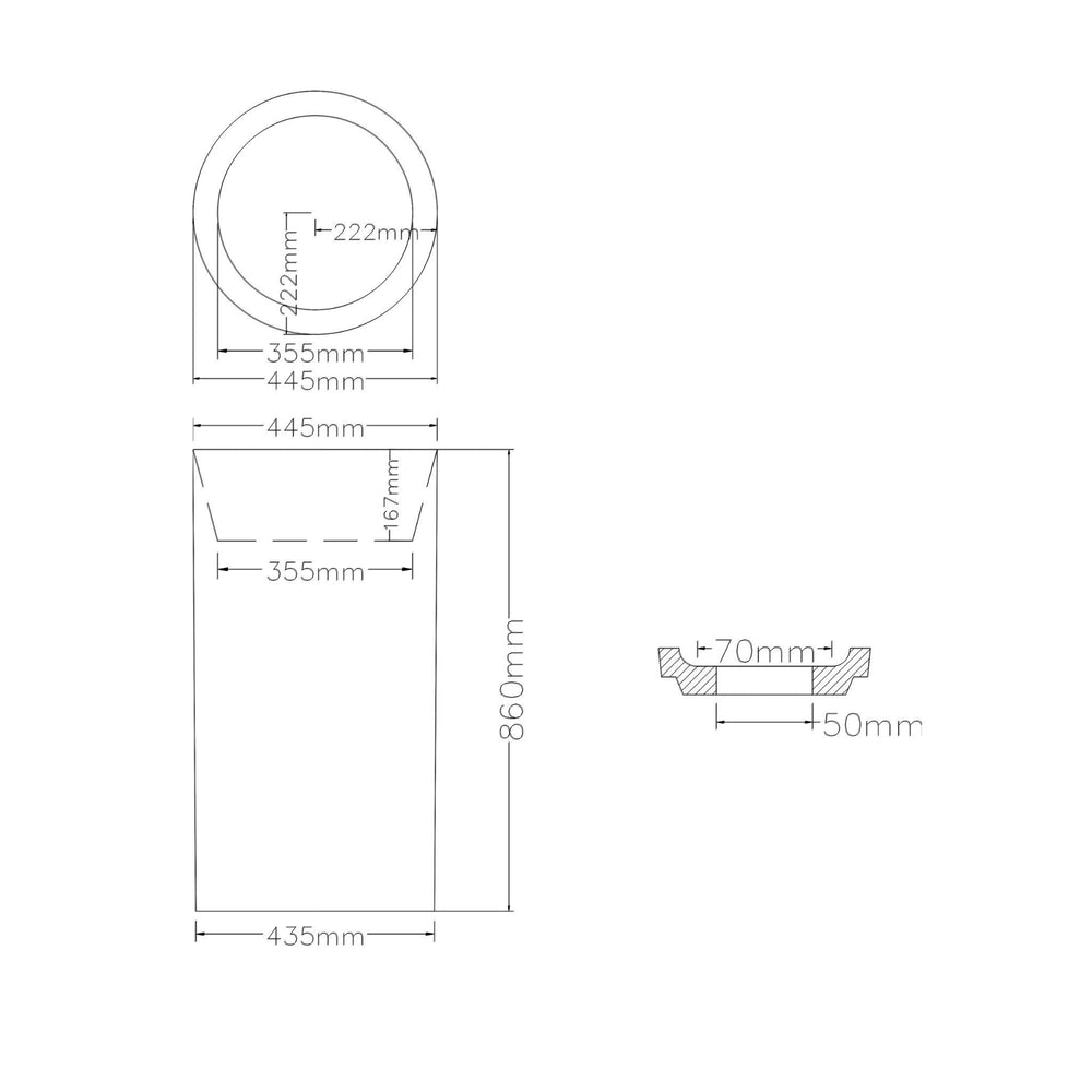 LUKKA OLLIA FREE STANDING PEDESTAL BASIN MATTE WHITE 445MM
