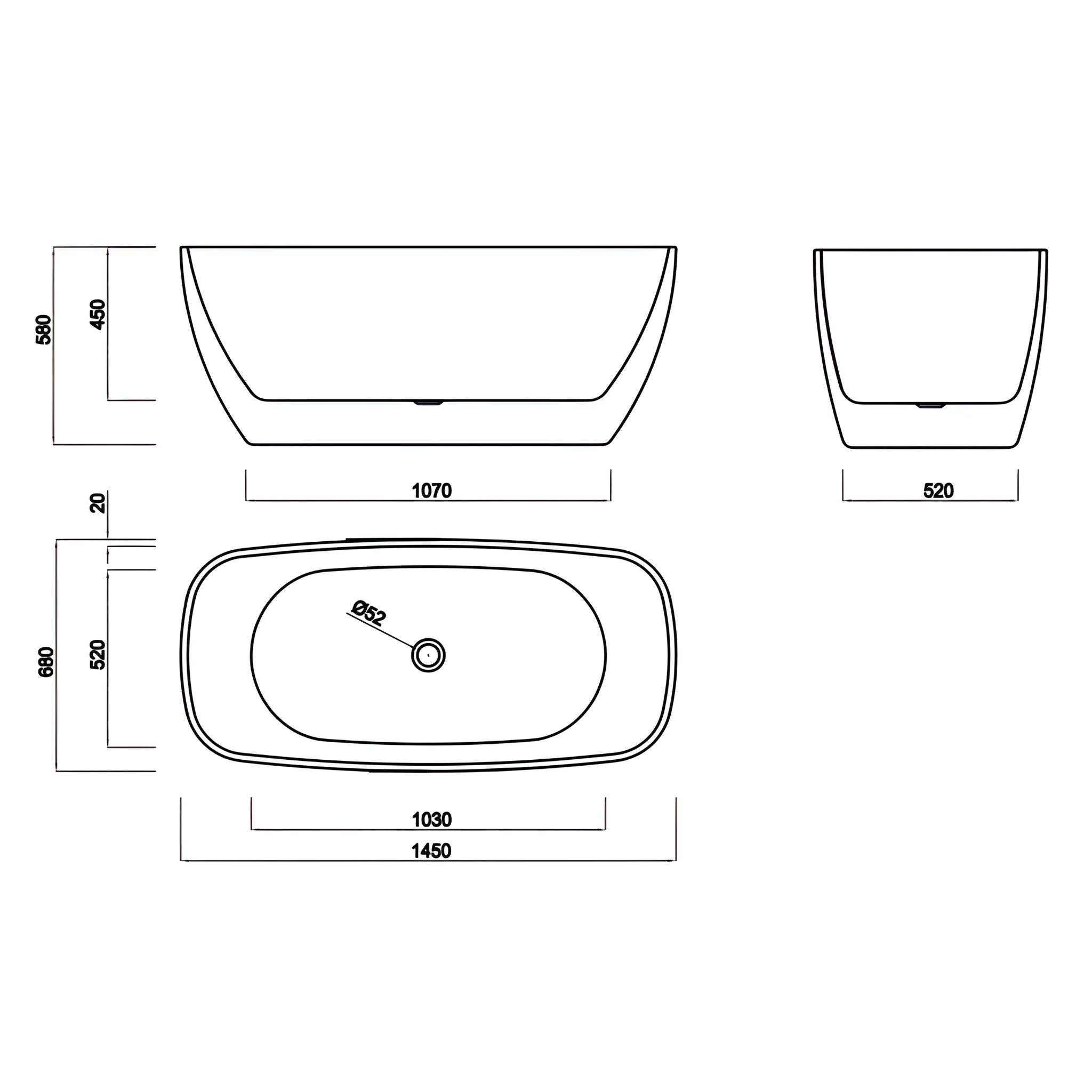 LUKKA ORTA FREESTANDING BATHTUB GLOSS WHITE 1450MM