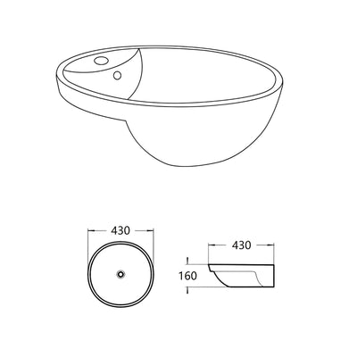 LUKKA ORBI SEMI RECESSED BASIN GLOSS WHITE 430MM