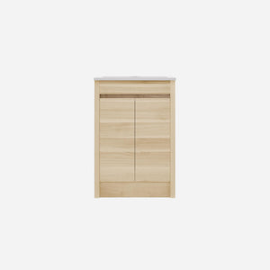 LUKKA PAKO NATURAL OAK FLAT PACK 600MM SINGLE BOWL FLOOR STANDING VANITY
