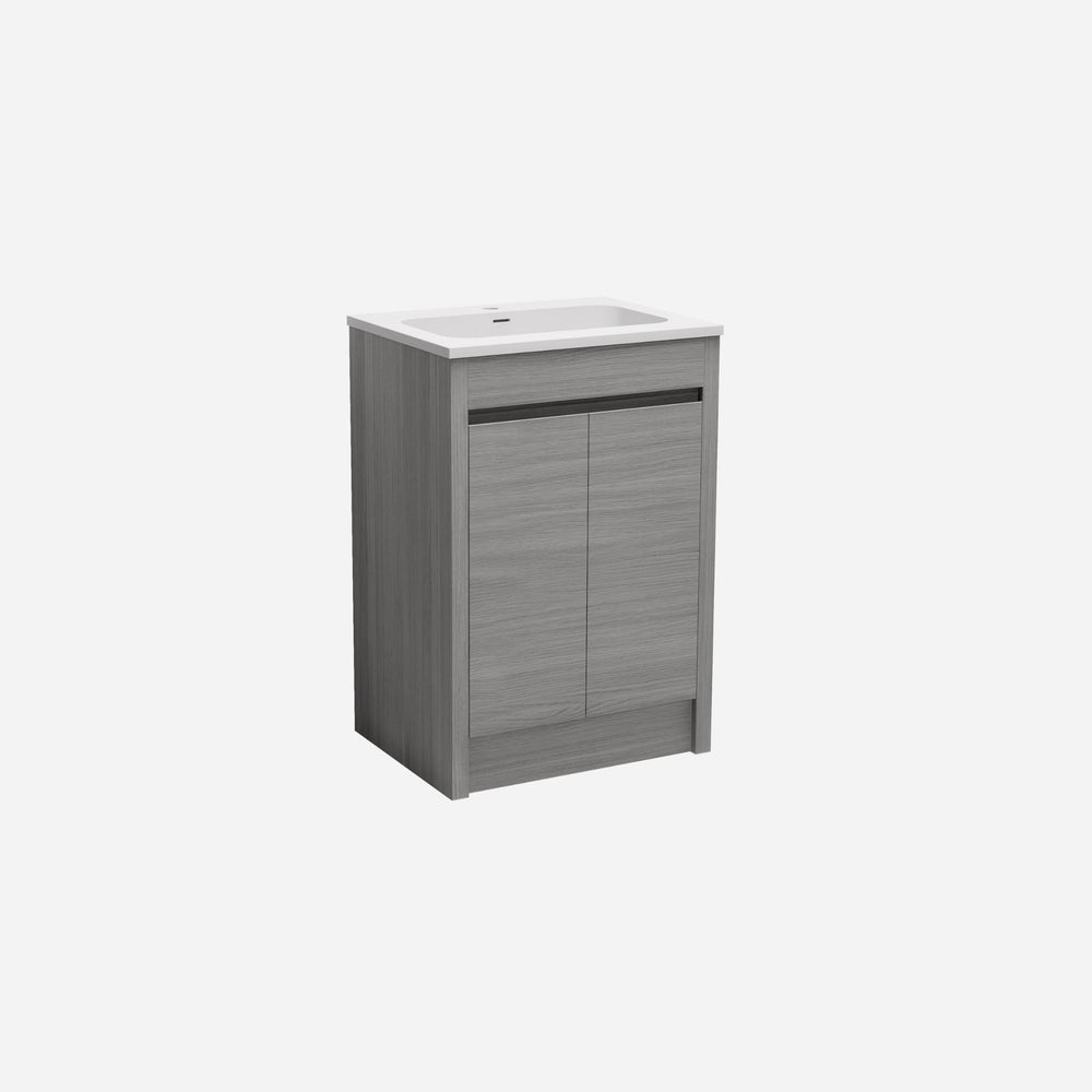 LUKKA PAKO GREY OAK FLAT PACK 600MM SINGLE BOWL FLOOR STANDING VANITY