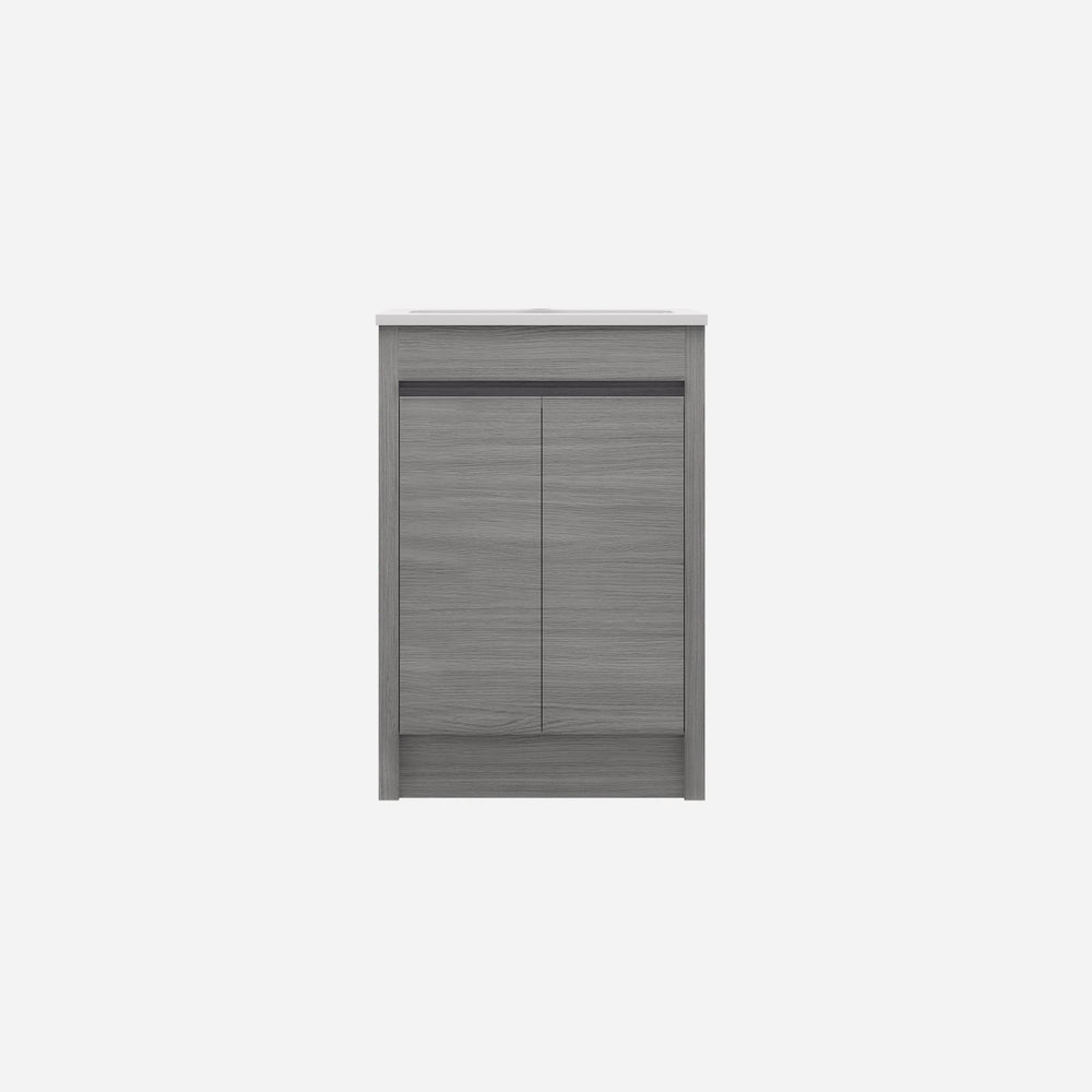 LUKKA PAKO GREY OAK FLAT PACK 600MM SINGLE BOWL FLOOR STANDING VANITY