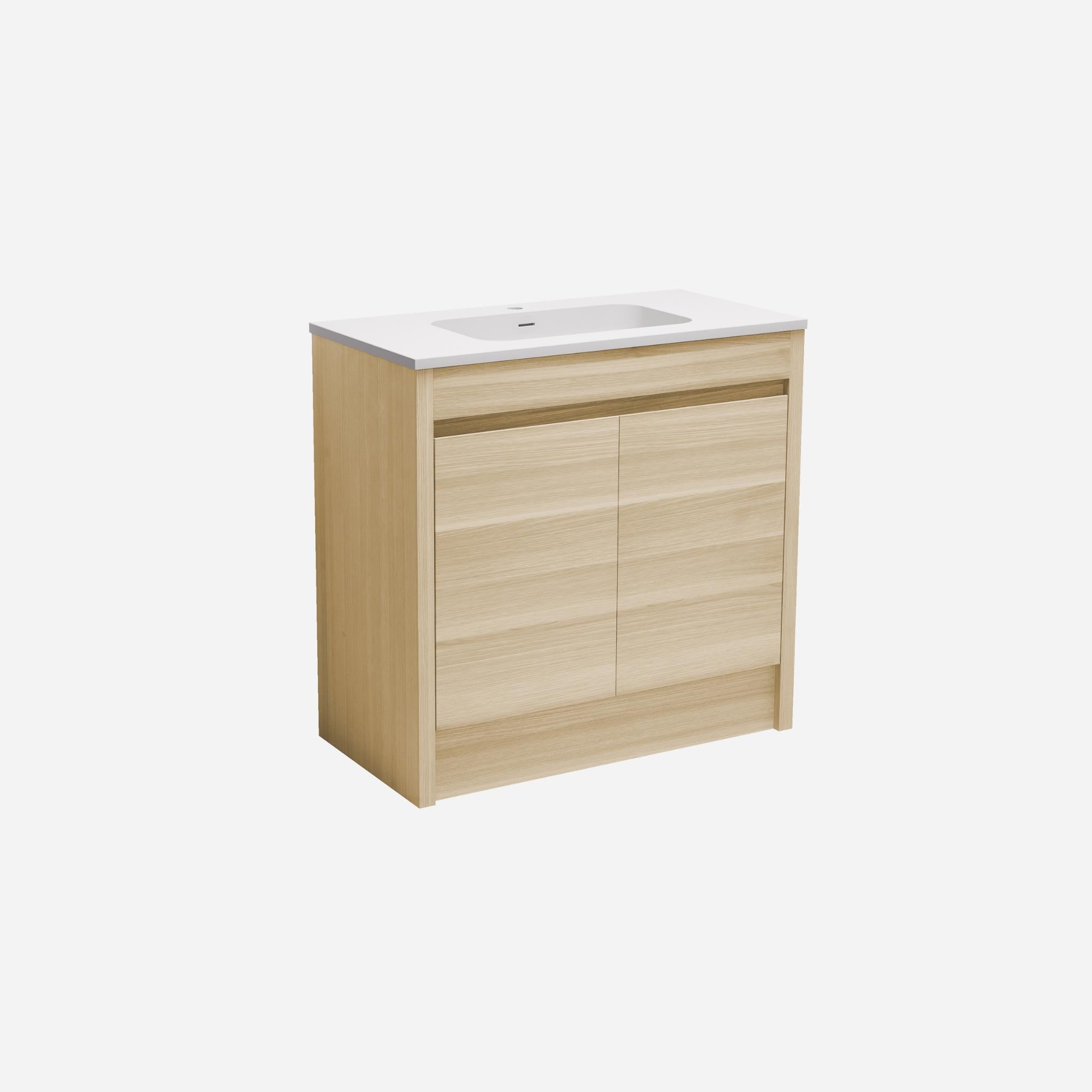 LUKKA PAKO NATURAL OAK FLAT PACK 900MM SINGLE BOWL FLOOR STANDING VANITY