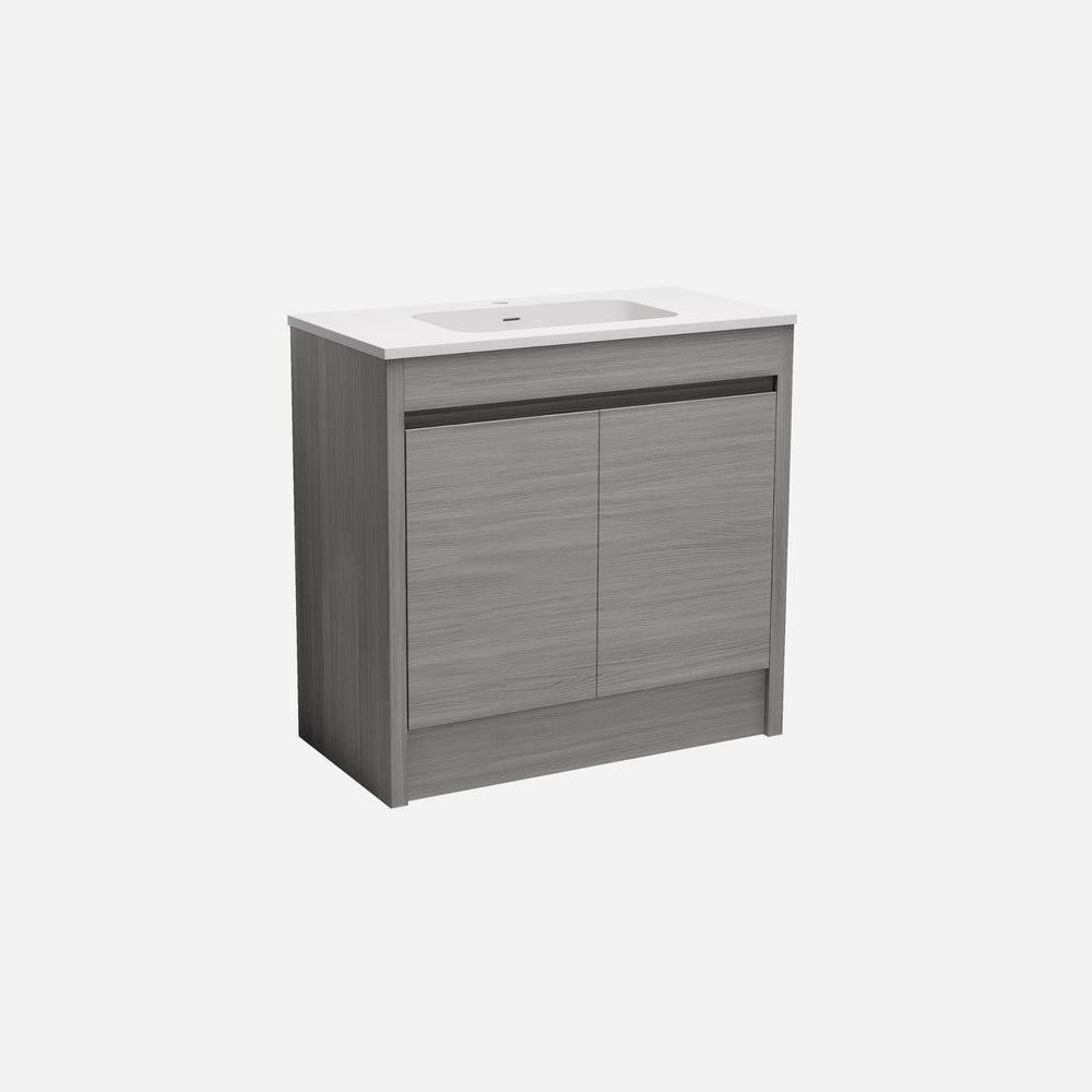 LUKKA PAKO GREY OAK FLAT PACK 900MM SINGLE BOWL FLOOR STANDING VANITY