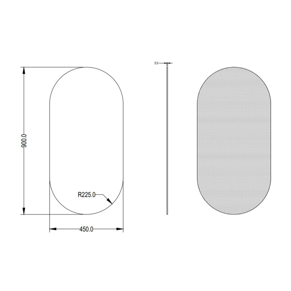 LUKKA ELLIPS OVAL FRAMELESS PENCIL EDGE PLAIN MIRROR 450X900MM