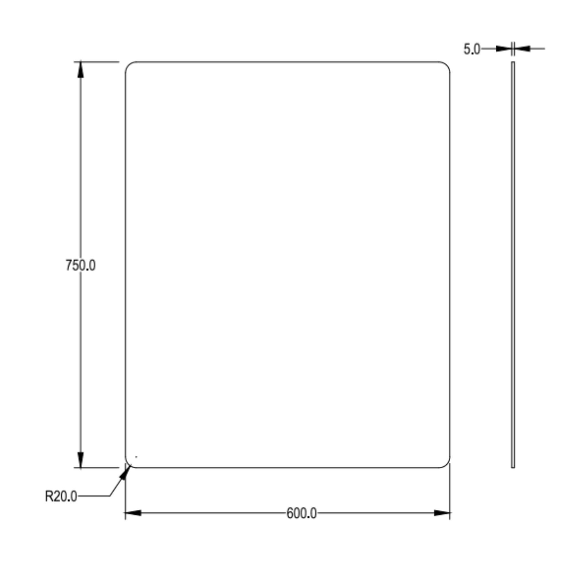 LUKKA RECTTA RECTANGULAR FRAMELESS PENCIL EDGE PLAIN MIRROR 600X750MM