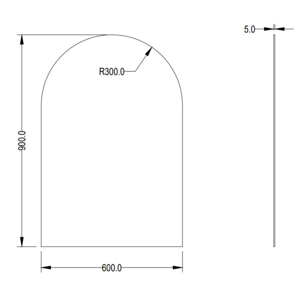 LUKKA ARCO ARCHED FRAMELESS PENCIL EDGE PLAIN MIRROR 600X900MM