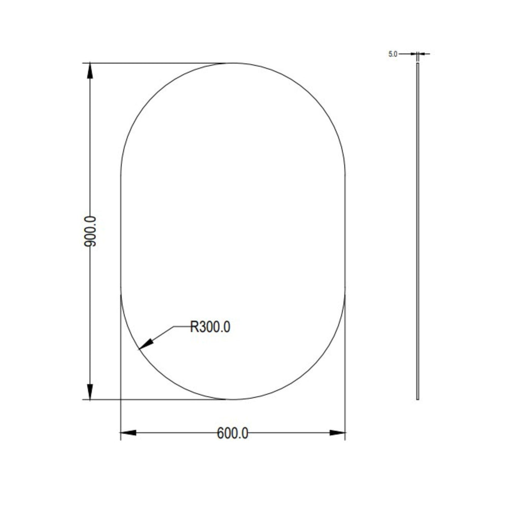 LUKKA ELLIPS OVAL FRAMELESS PENCIL EDGE PLAIN MIRROR 600X900MM