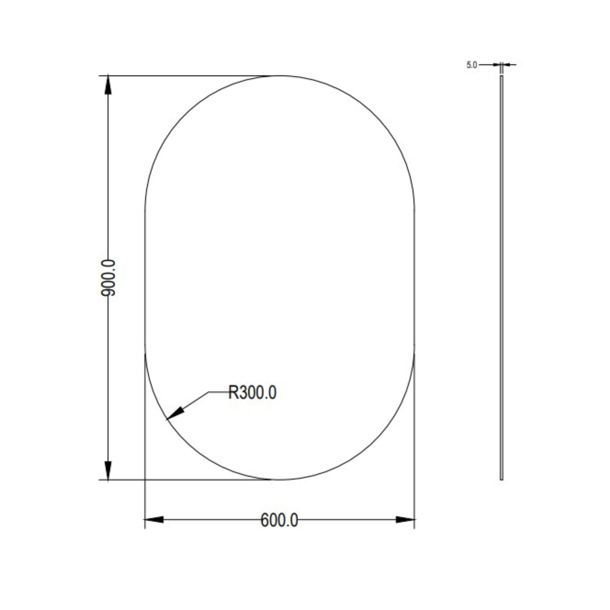 LUKKA ELLIPS OVAL FRAMELESS PENCIL EDGE PLAIN MIRROR 600X900MM
