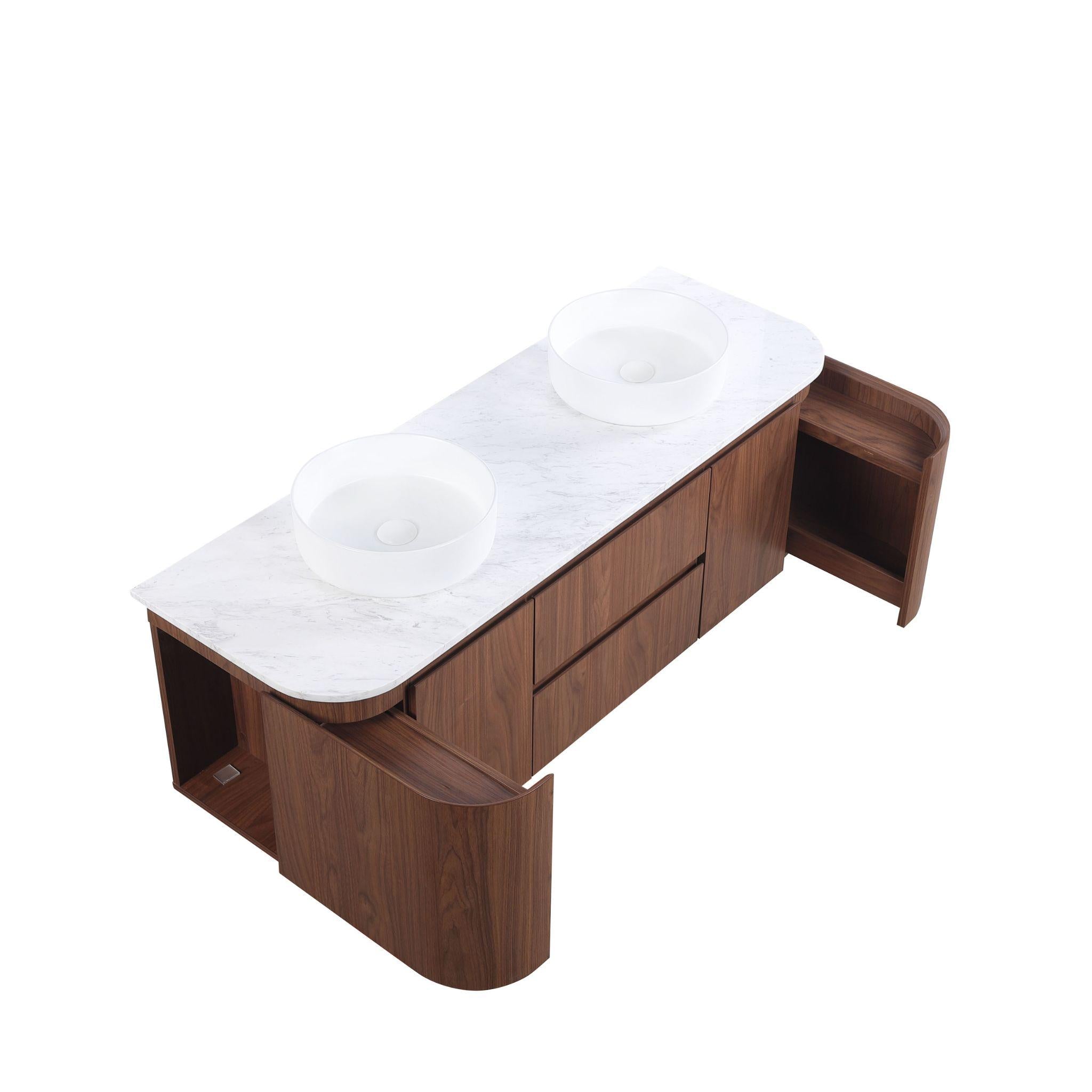 LUKKA RAVELLO MOCHA OAK WOODMATT 1500MM DOUBLE BOWL WALL HUNG VANITY