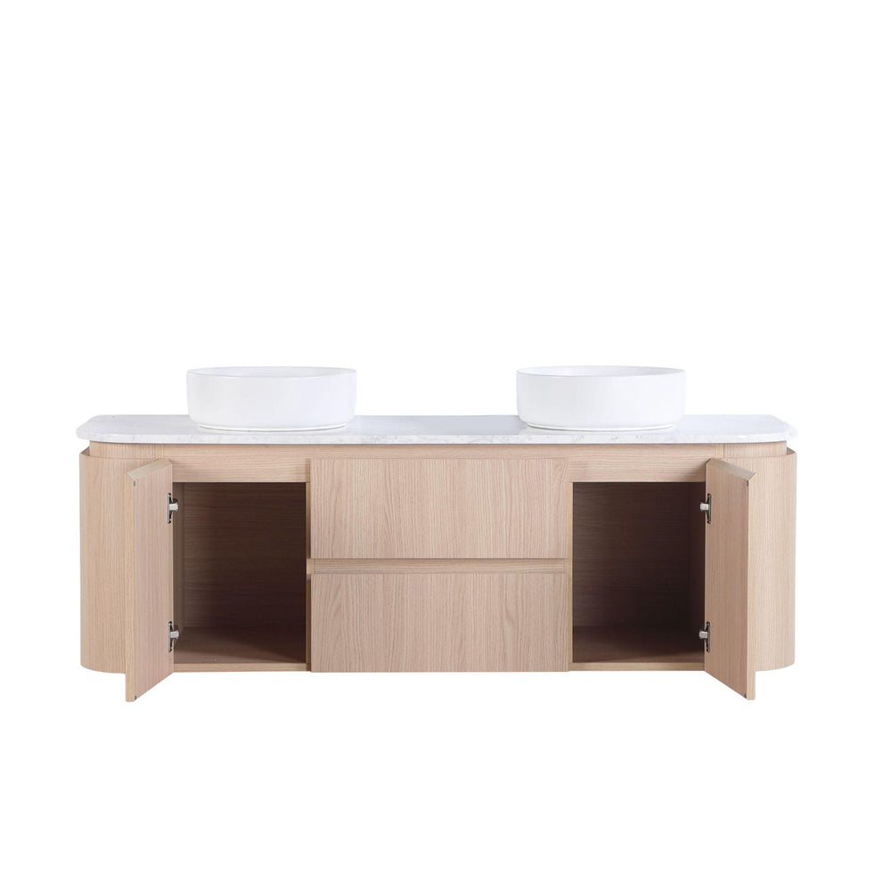 LUKKA RAVELLO SANDY OAK WOODMATT 1500MM DOUBLE BOWL WALL HUNG VANITY