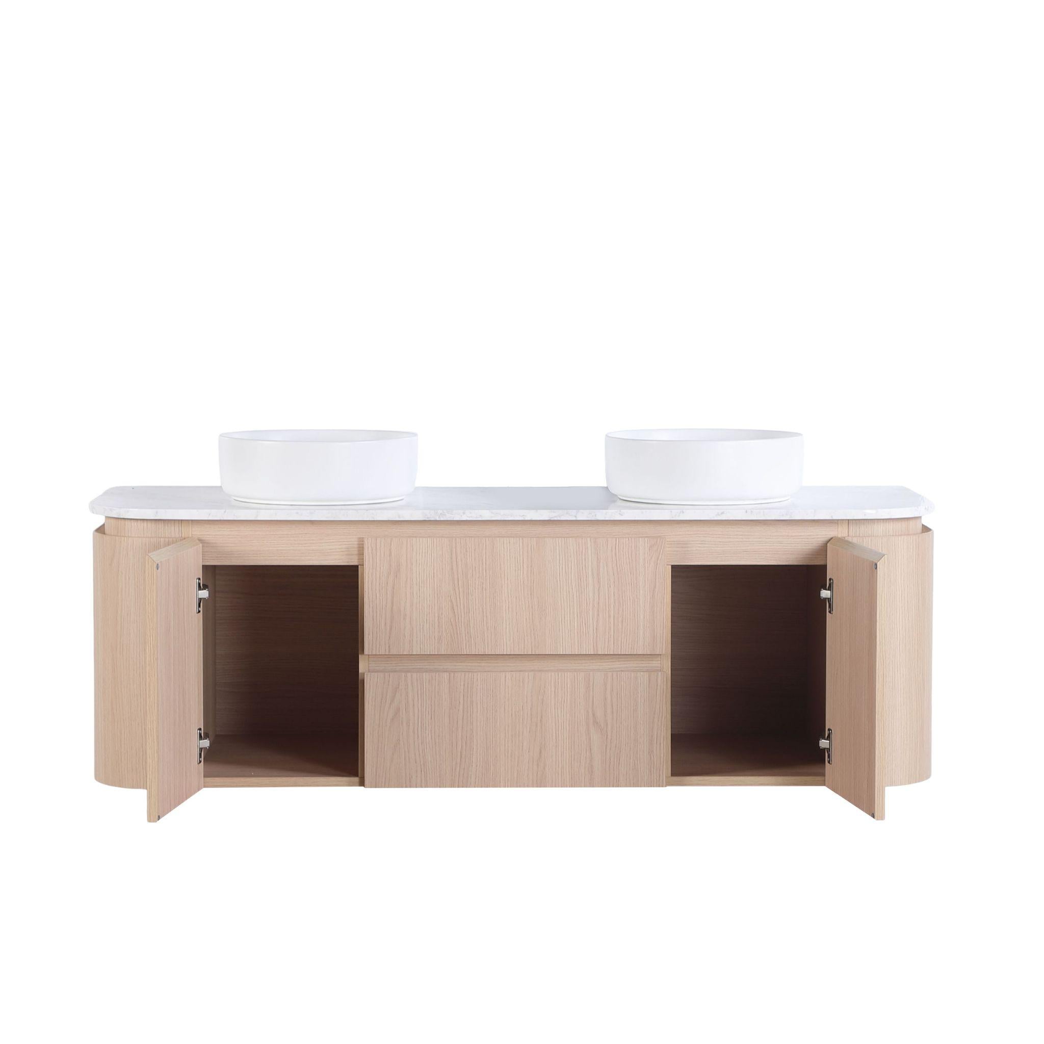 LUKKA RAVELLO SANDY OAK WOODMATT 1500MM DOUBLE BOWL WALL HUNG VANITY