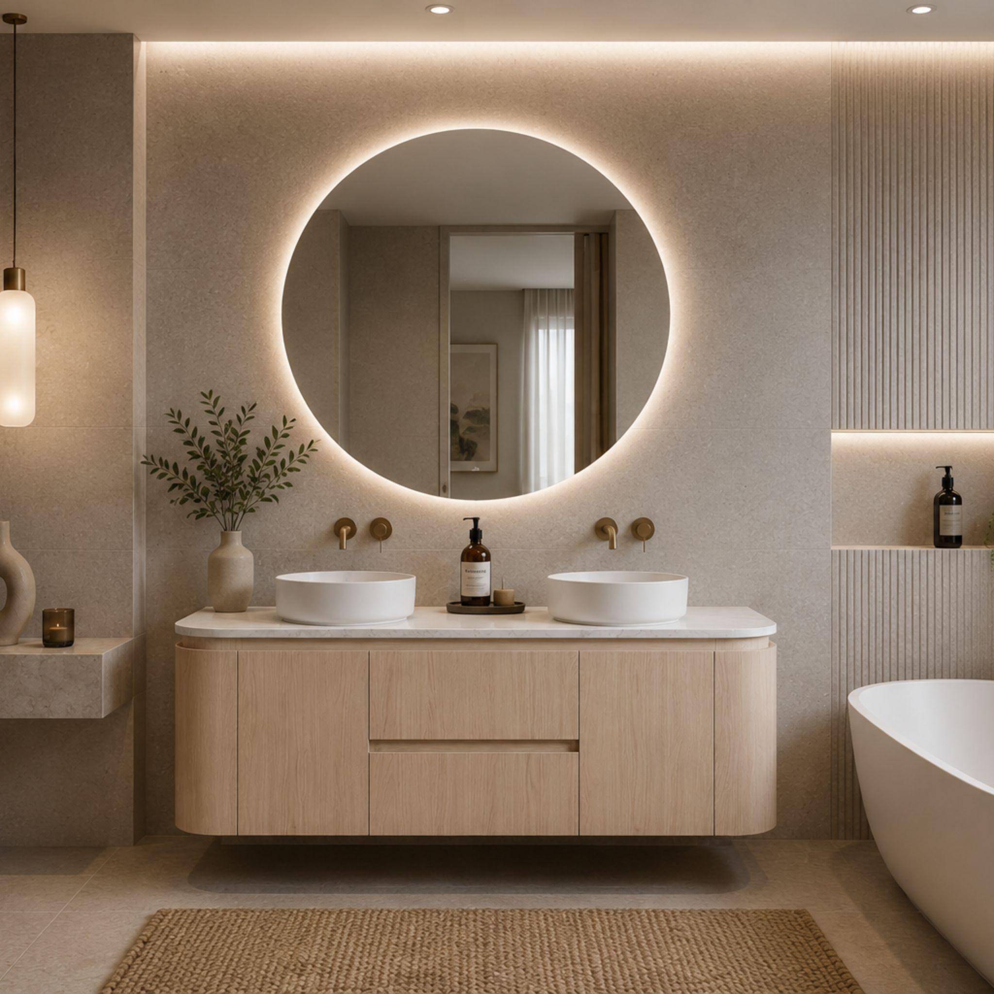LUKKA RAVELLO SANDY OAK WOODMATT 1500MM DOUBLE BOWL WALL HUNG VANITY