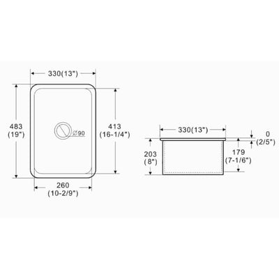 LUKKA ELBA INSET AND UNDERMOUNT FINE FIRECLAY SINK GLOSS WHITE 330MM