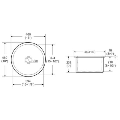 LUKKA ELBA ROUND INSET AND UNDERMOUNT FINE FIRECLAY SINK GLOSS WHITE 460MM