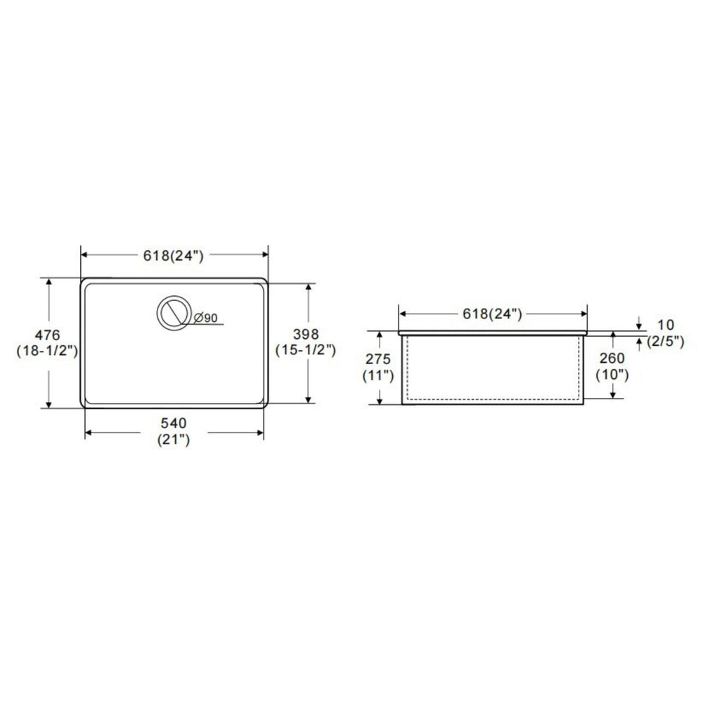 LUKKA PROCIDA INSET AND UNDERMOUNT FINE FIRECLAY SINK GLOSS WHITE 618MM