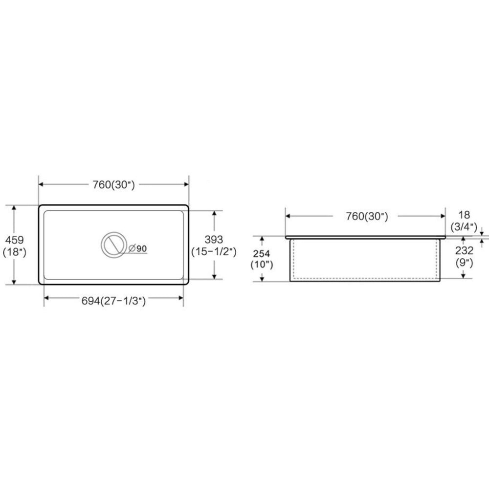 LUKKA PROCIDA INSET AND UNDERMOUNT FIRECLAY SINK GLOSS WHITE 760MM