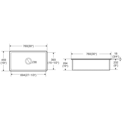 LUKKA PROCIDA INSET AND UNDERMOUNT FIRECLAY SINK GLOSS WHITE 760MM