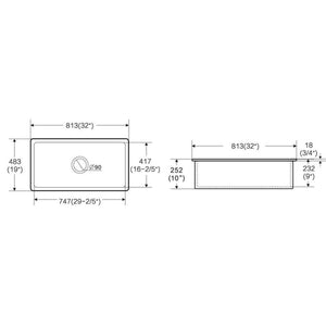 LUKKA PROCIDA INSET AND UNDERMOUNT FIRECLAY SINGLE BOWL SINK GLOSS WHITE 813MM