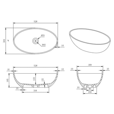 LUKKA KIRRA ABOVE COUNTER BASIN MATTE WHITE 528MM