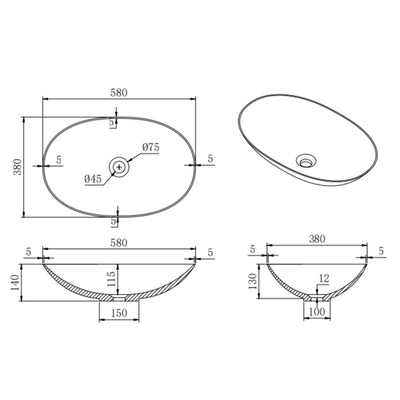 LUKKA KIRRA ABOVE COUNTER BASIN MATTE WHITE 580MM