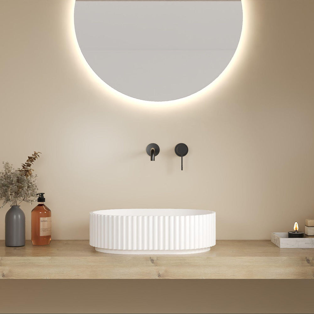 LUKKA ELLIPS FLUTED ABOVE COUNTER BASIN GLOSS WHITE 480MM