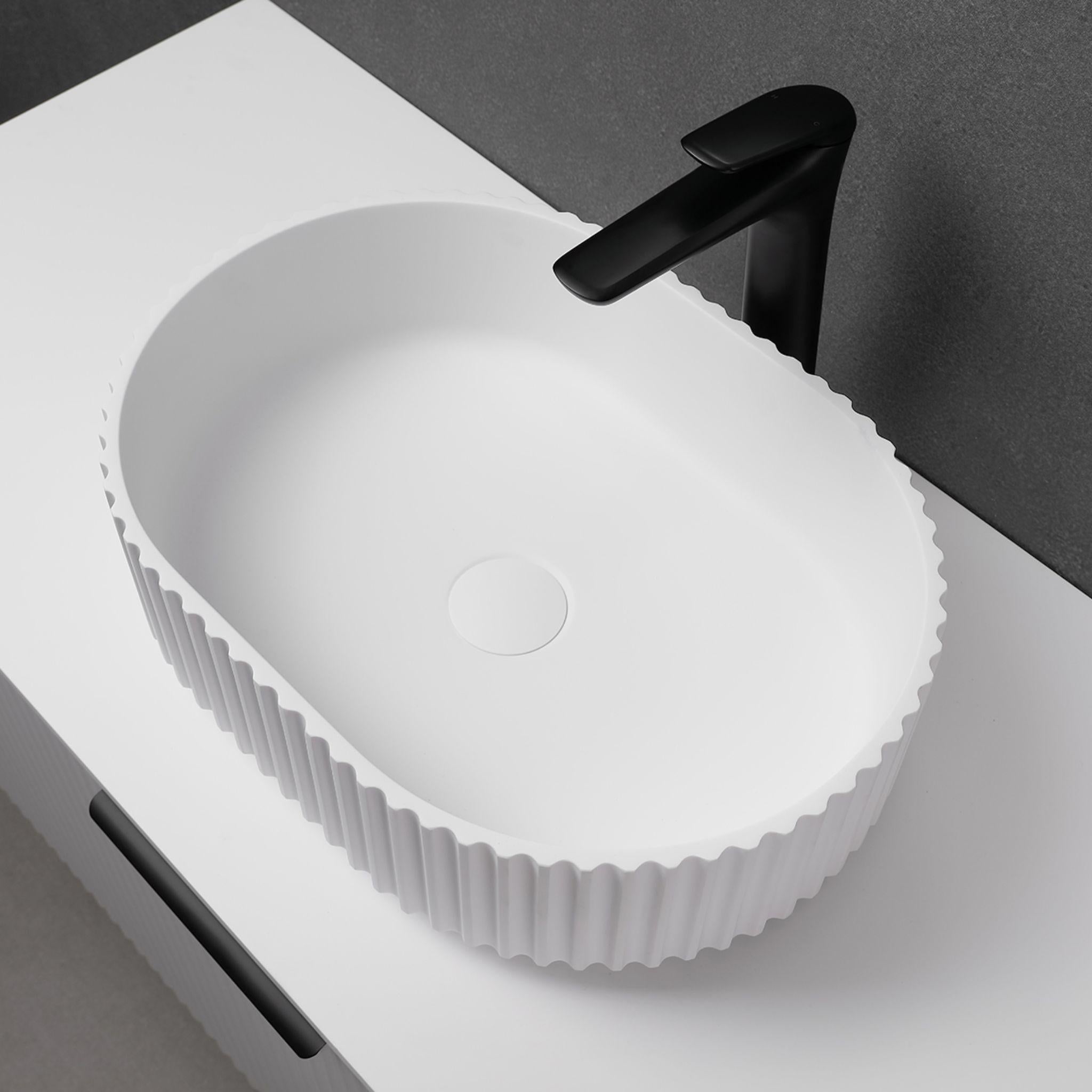 LUKKA ELLIPS FLUTED ABOVE COUNTER BASIN GLOSS WHITE 480MM