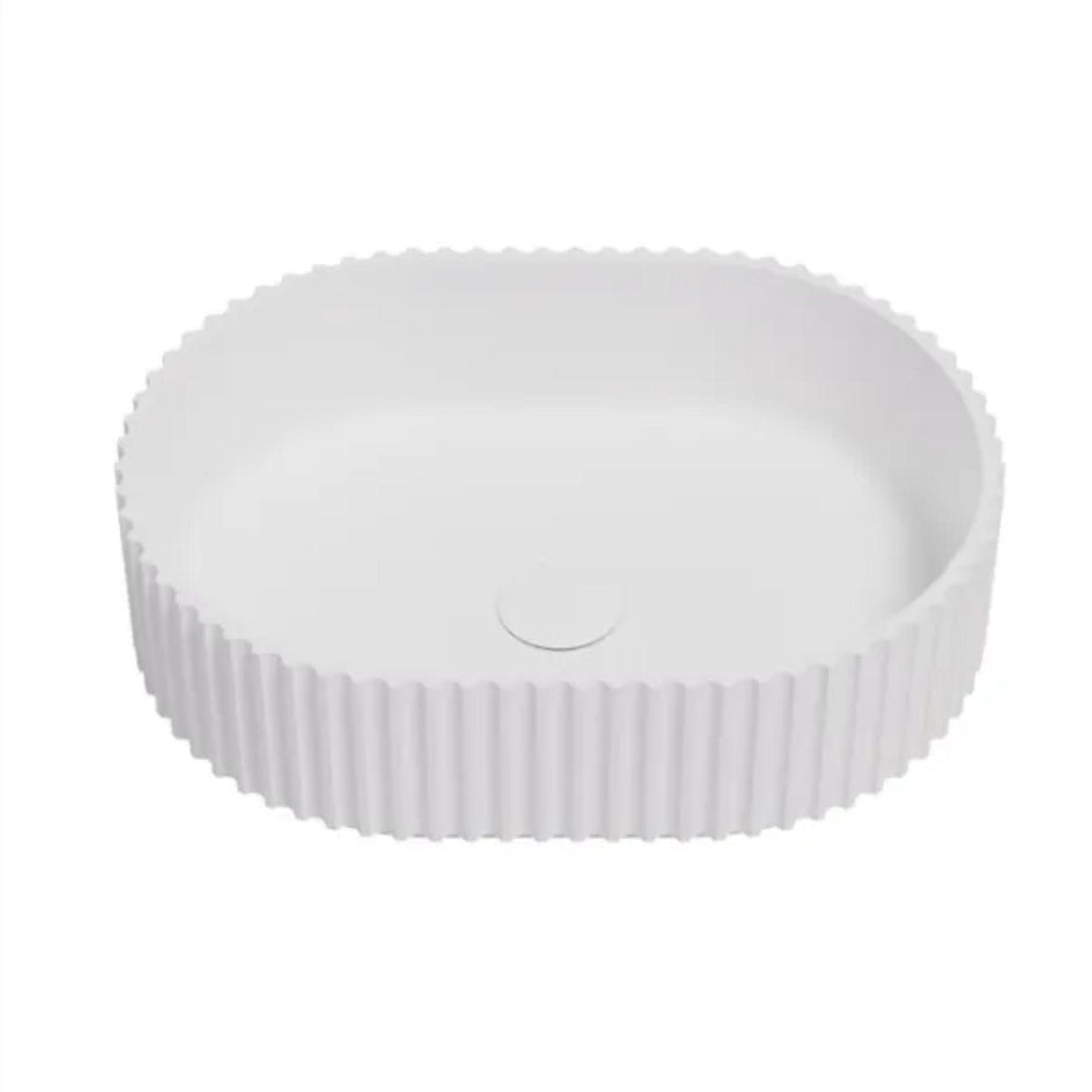 LUKKA ELLIPS FLUTED ABOVE COUNTER BASIN GLOSS WHITE 480MM