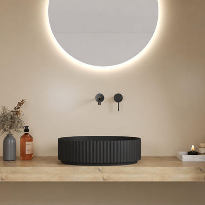 LUKKA ELLIPS FLUTED ABOVE COUNTER BASIN MATTE BLACK 480MM