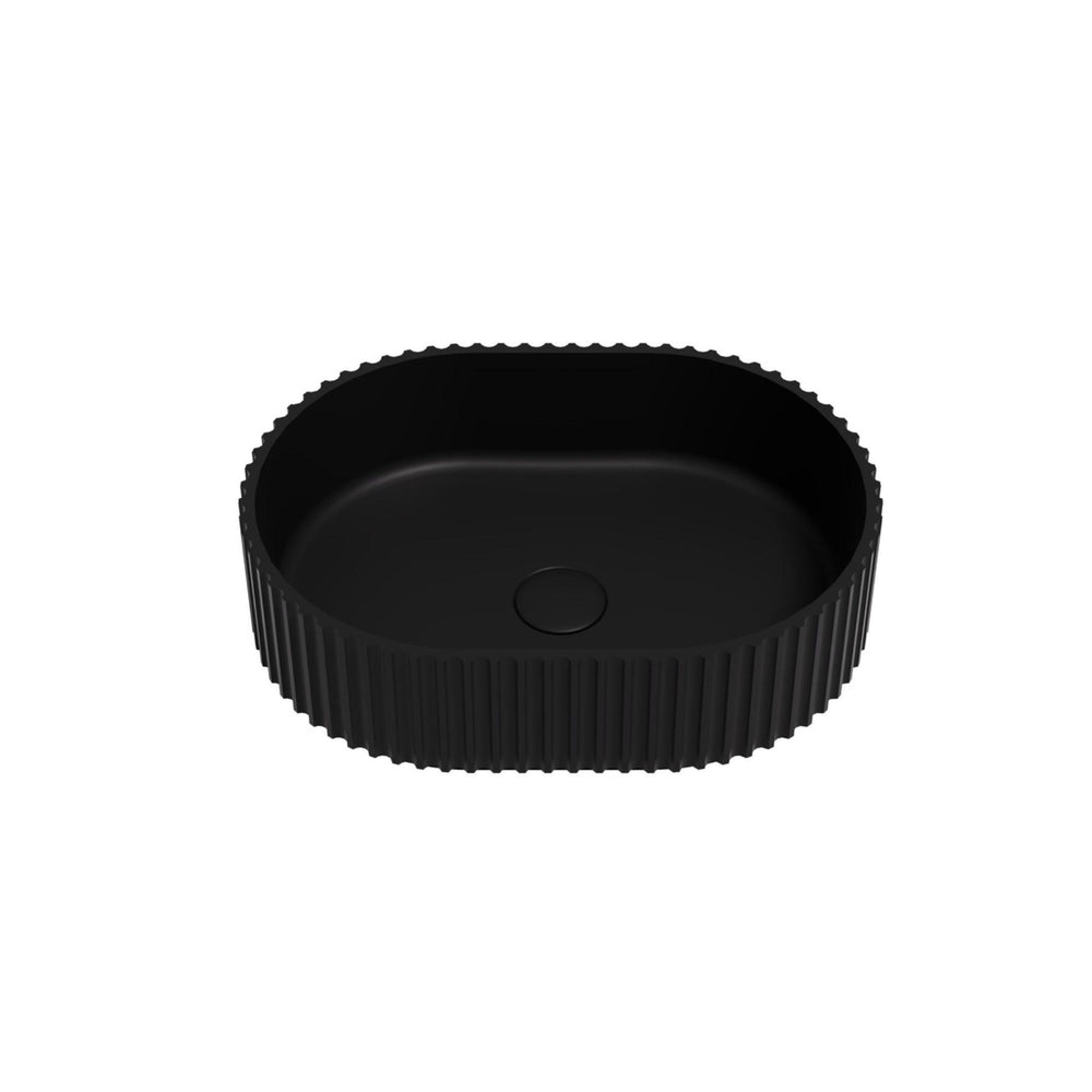 LUKKA ELLIPS FLUTED ABOVE COUNTER BASIN MATTE BLACK 480MM