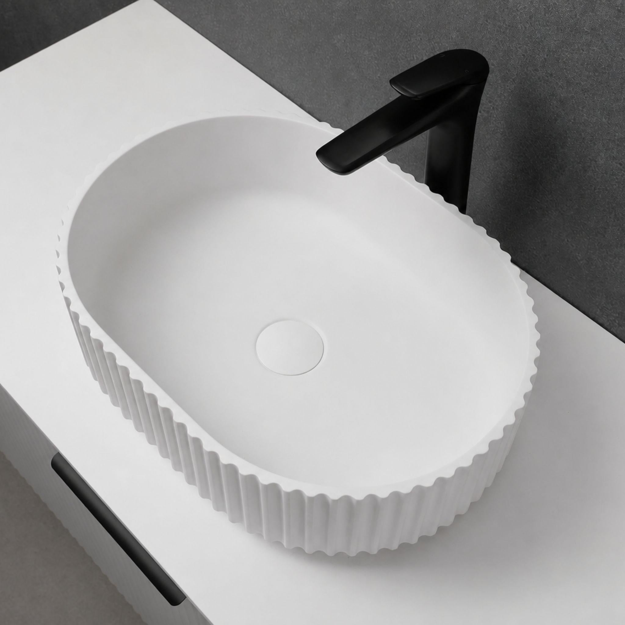 LUKKA ELLIPS FLUTED ABOVE COUNTER BASIN MATTE WHITE 480MM