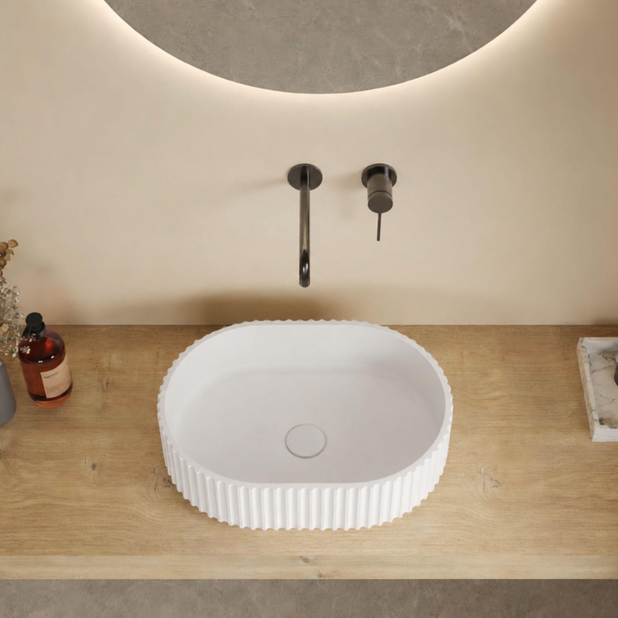 LUKKA ELLIPS FLUTED ABOVE COUNTER BASIN MATTE WHITE 480MM