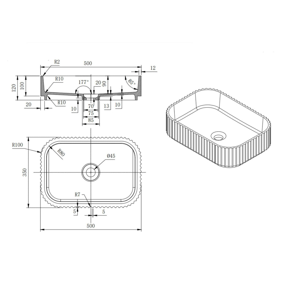 LUKKA JAPSER FLUTED ABOVE COUNTER BASIN MATTE BLACK 500MM