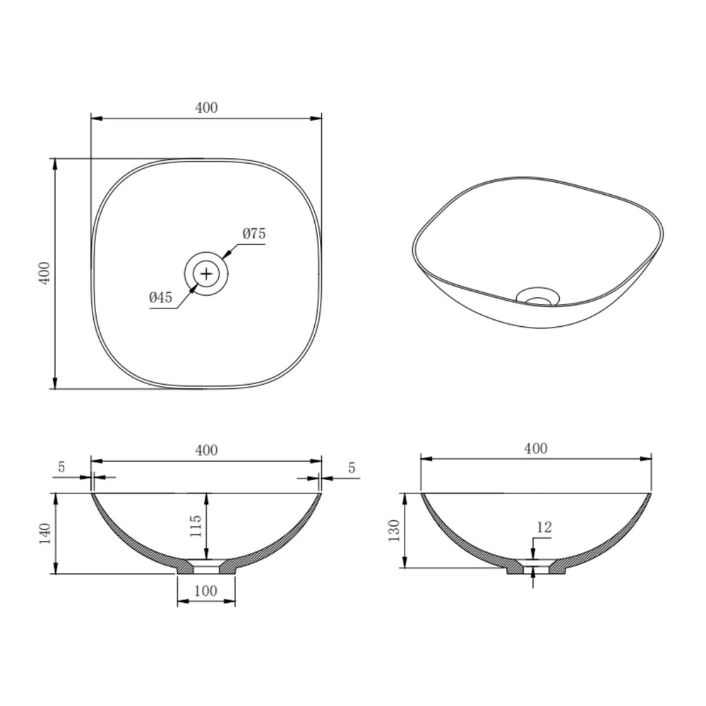LUKKA PERRY ABOVE COUNTER BASIN MATTE WHITE 400MM