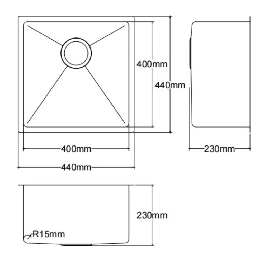 LUKKA KLIFF HAND MADE PVD STAINLESS STEEL SINGLE BOWL UNDERMOUNT KITCHEN SINK GUN METAL (MULTIPLE SIZES AVAILABLE)