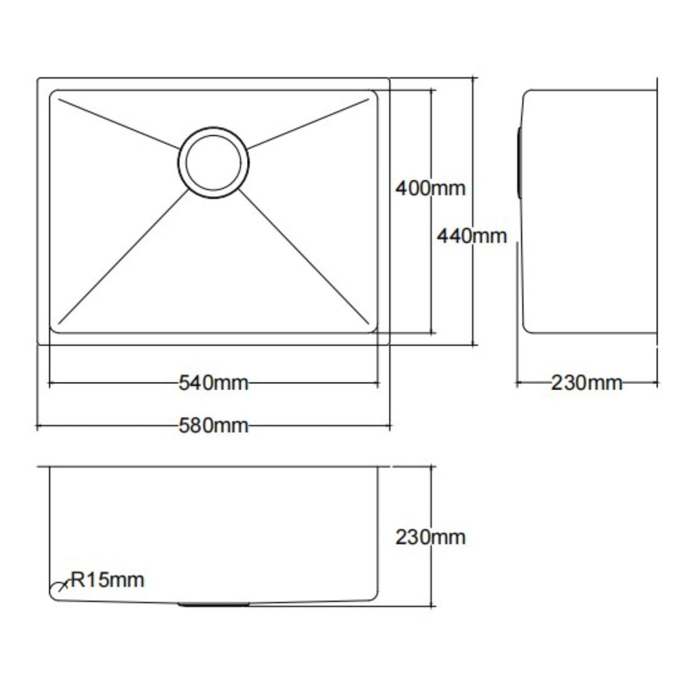 LUKKA KLIFF HAND MADE PVD STAINLESS STEEL SINGLE BOWL UNDERMOUNT KITCHEN SINK GUN METAL (MULTIPLE SIZES AVAILABLE)