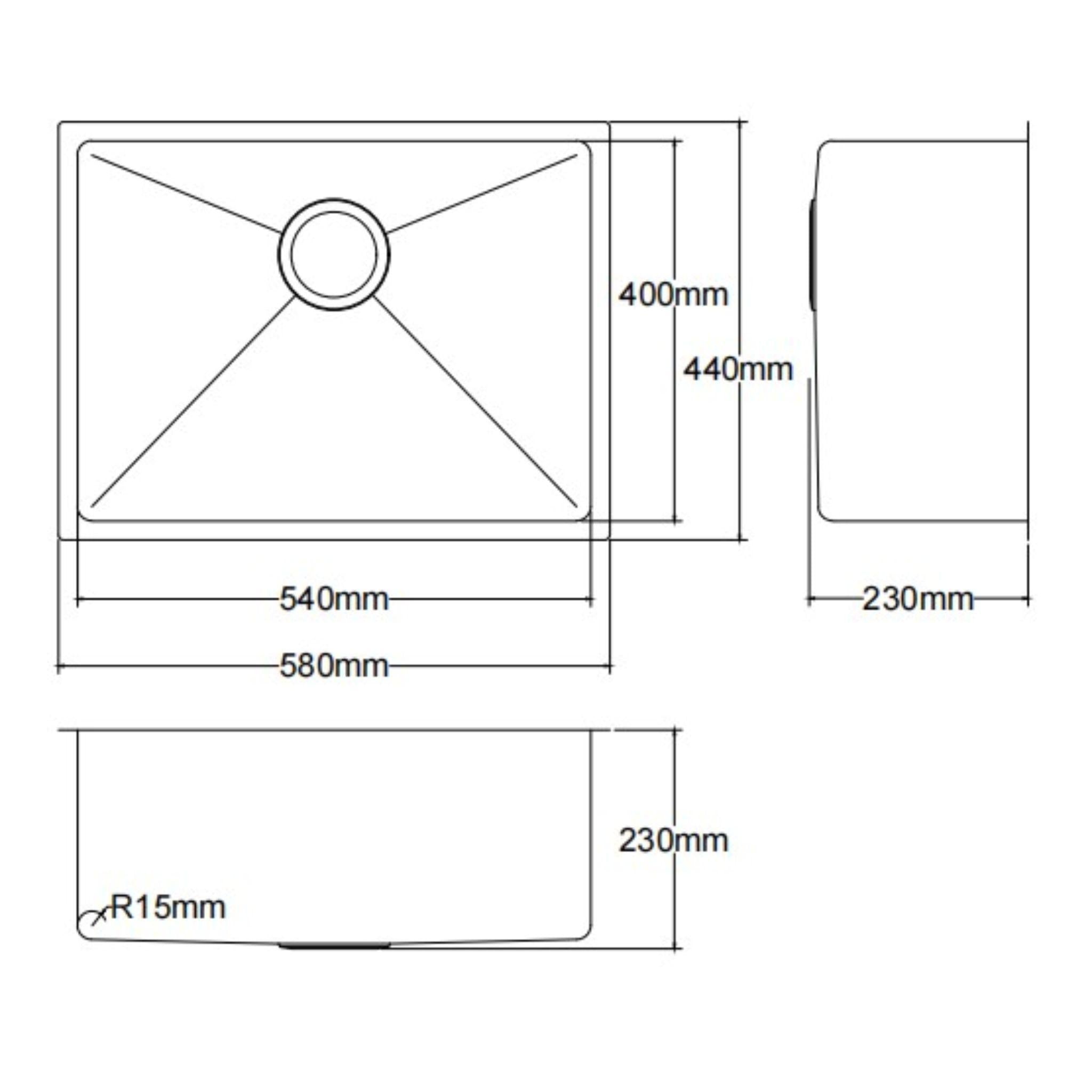LUKKA KLIFF HAND MADE PVD STAINLESS STEEL SINGLE BOWL UNDERMOUNT KITCHEN SINK GUN METAL (MULTIPLE SIZES AVAILABLE)