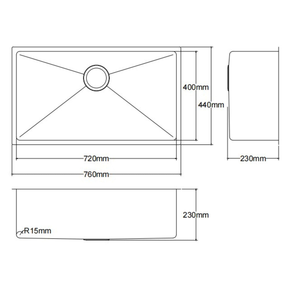LUKKA KLIFF HAND MADE PVD STAINLESS STEEL SINGLE BOWL UNDERMOUNT KITCHEN SINK GUN METAL (MULTIPLE SIZES AVAILABLE)