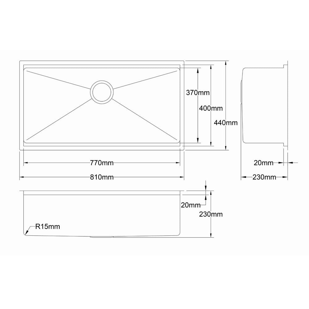 LUKKA KLIFF HAND MADE PVD STAINLESS STEEL SINGLE BOWL UNDERMOUNT KITCHEN SINK BRUSHED BRASS (MULTIPLE SIZES AVAILABLE)