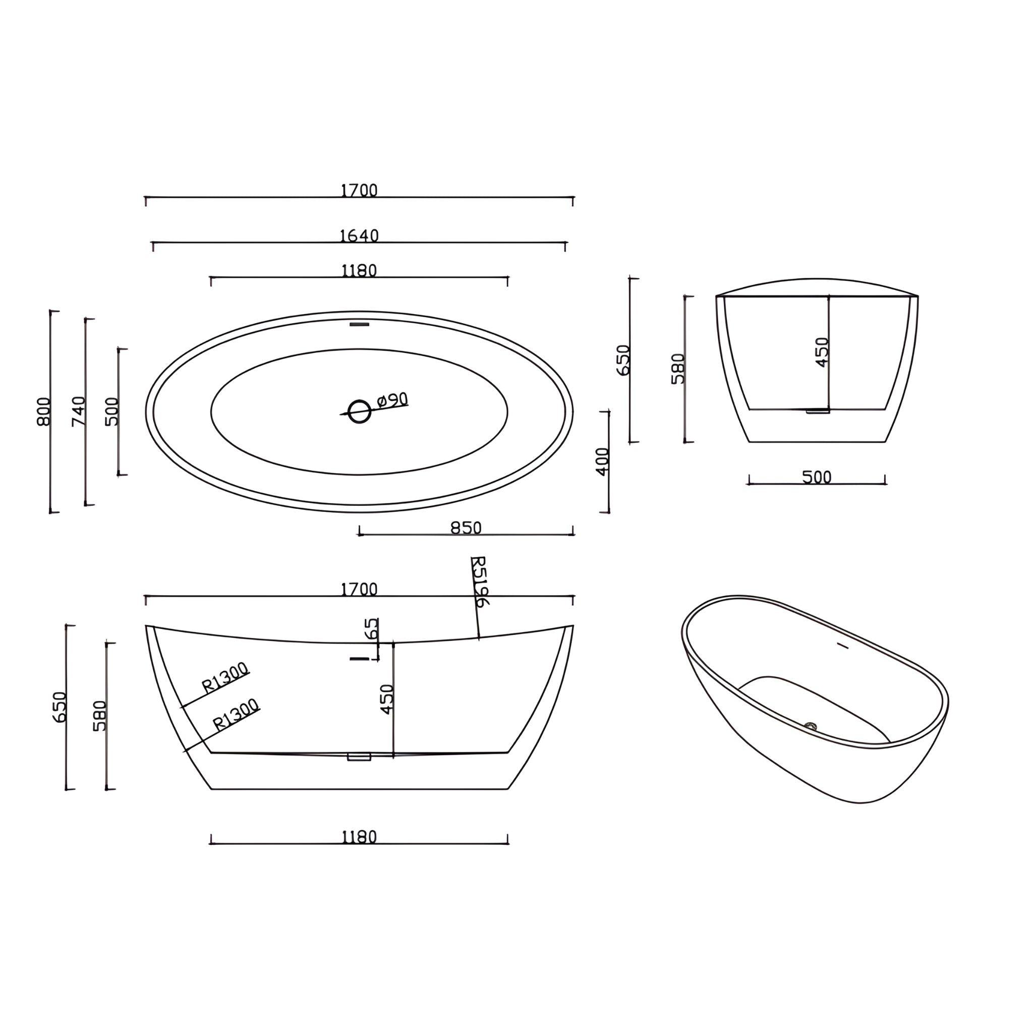 LUKKA VALLA FREESTANDING BATHTUB OVERFLOW MATTE WHITE (AVAILABLE IN 1500MM AND 1700MM)