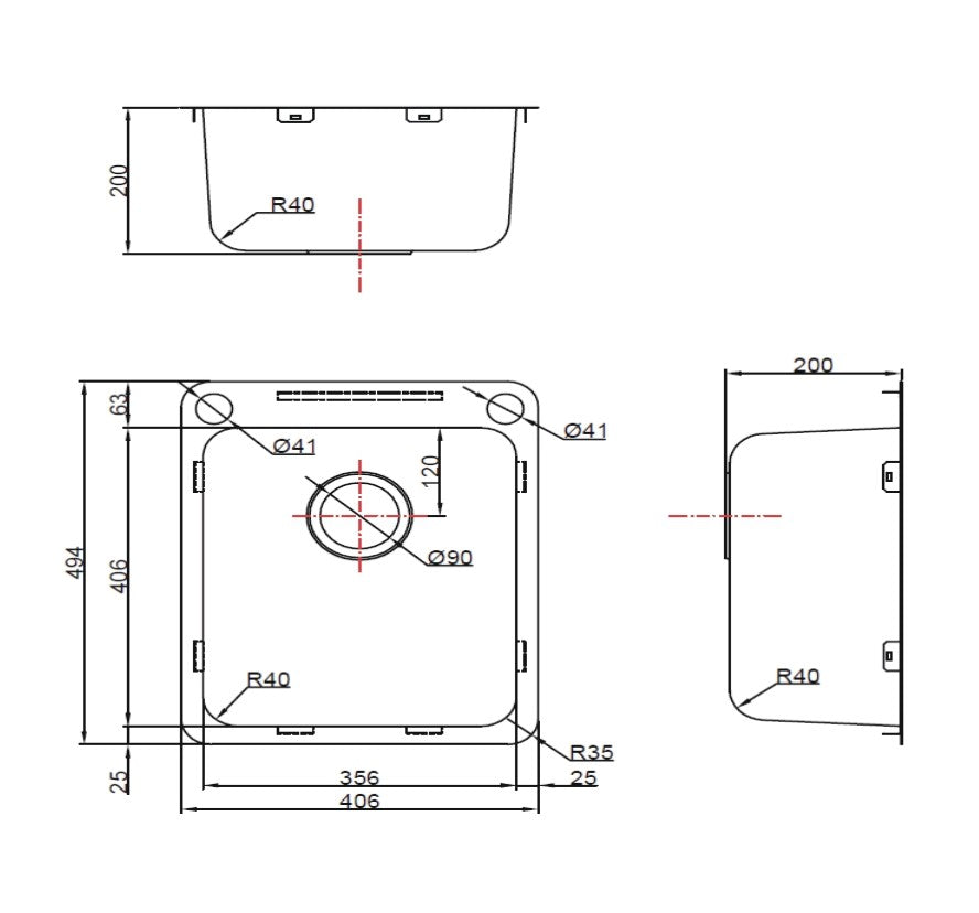 SCHOCK SINGLE BOWL LAUNDRY SINK WITH DUAL BYPASS STAINLESS STEEL 406MM