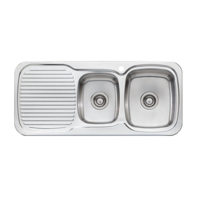 OLIVERI LAKELAND 1 & 3/4 BOWL TOPMOUNT ALFRESCO AND KITCHEN SINK WITH TAPHOLE & DRAINER STAINLESS STEEL 1080MM