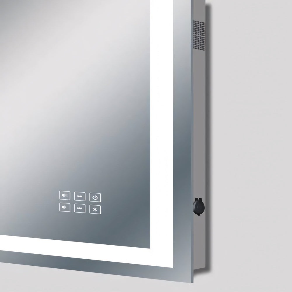 AQUAPERLA ART BLUETOOTH LED MIRROR WITH MAGNIFIER 3 COLOUR LIGHTS CHROME 1200X800MM