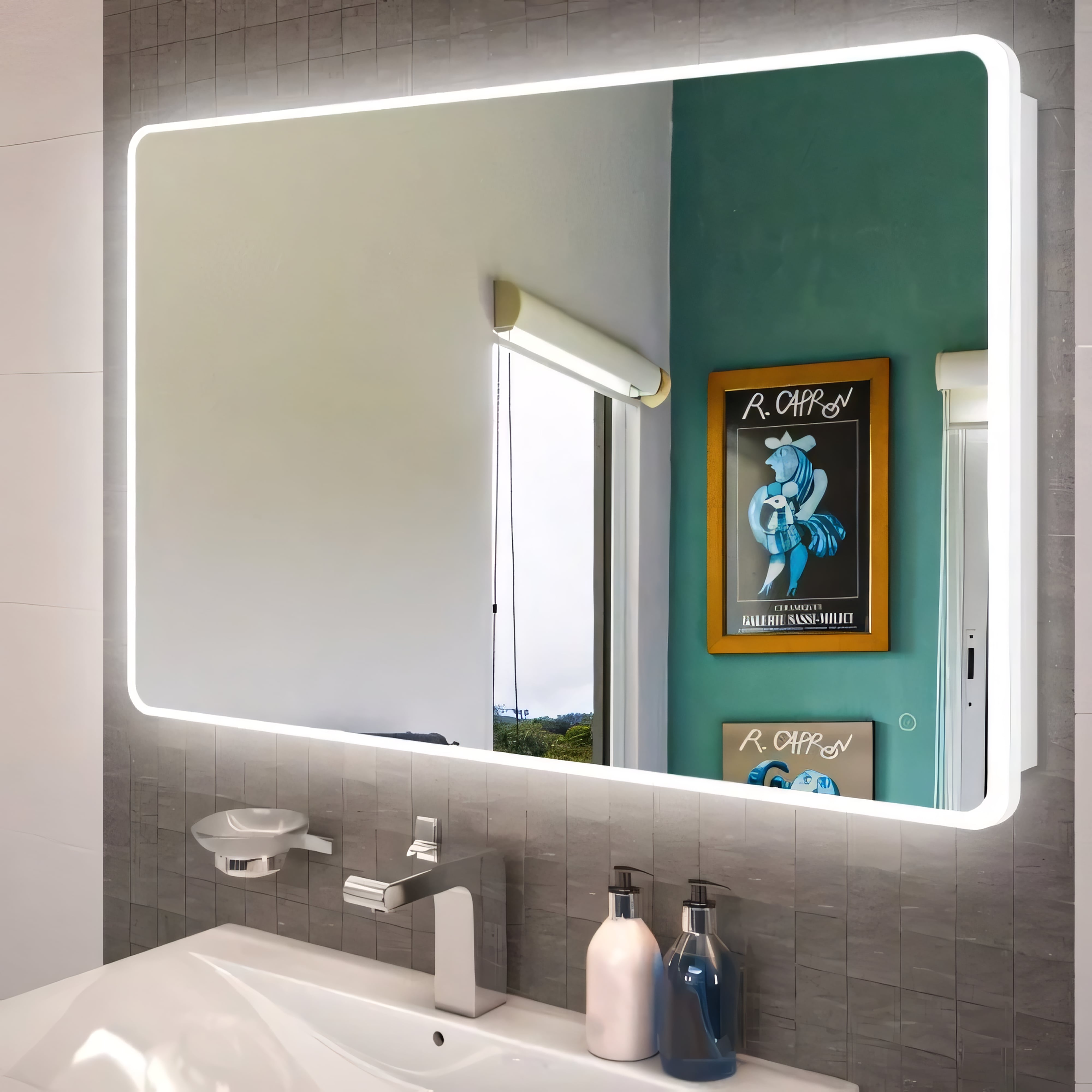 AQUAPERLA RECTANGULAR ACRYLIC LED MIRROR 3 COLOUR LIGHTS CHROME 1200X800MM