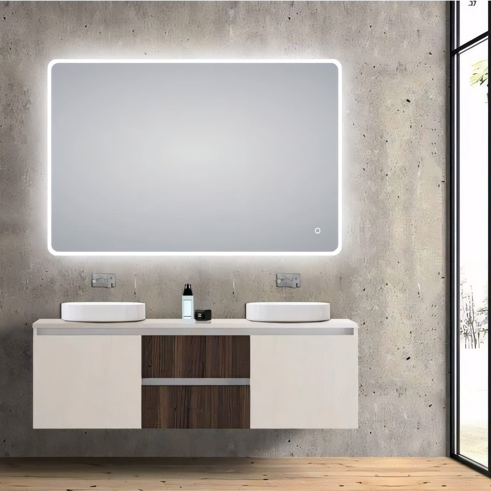 AQUAPERLA RECTANGULAR ACRYLIC BACKLIT LED MIRROR 3 COLOUR LIGHTS CHROME 1200X800MM