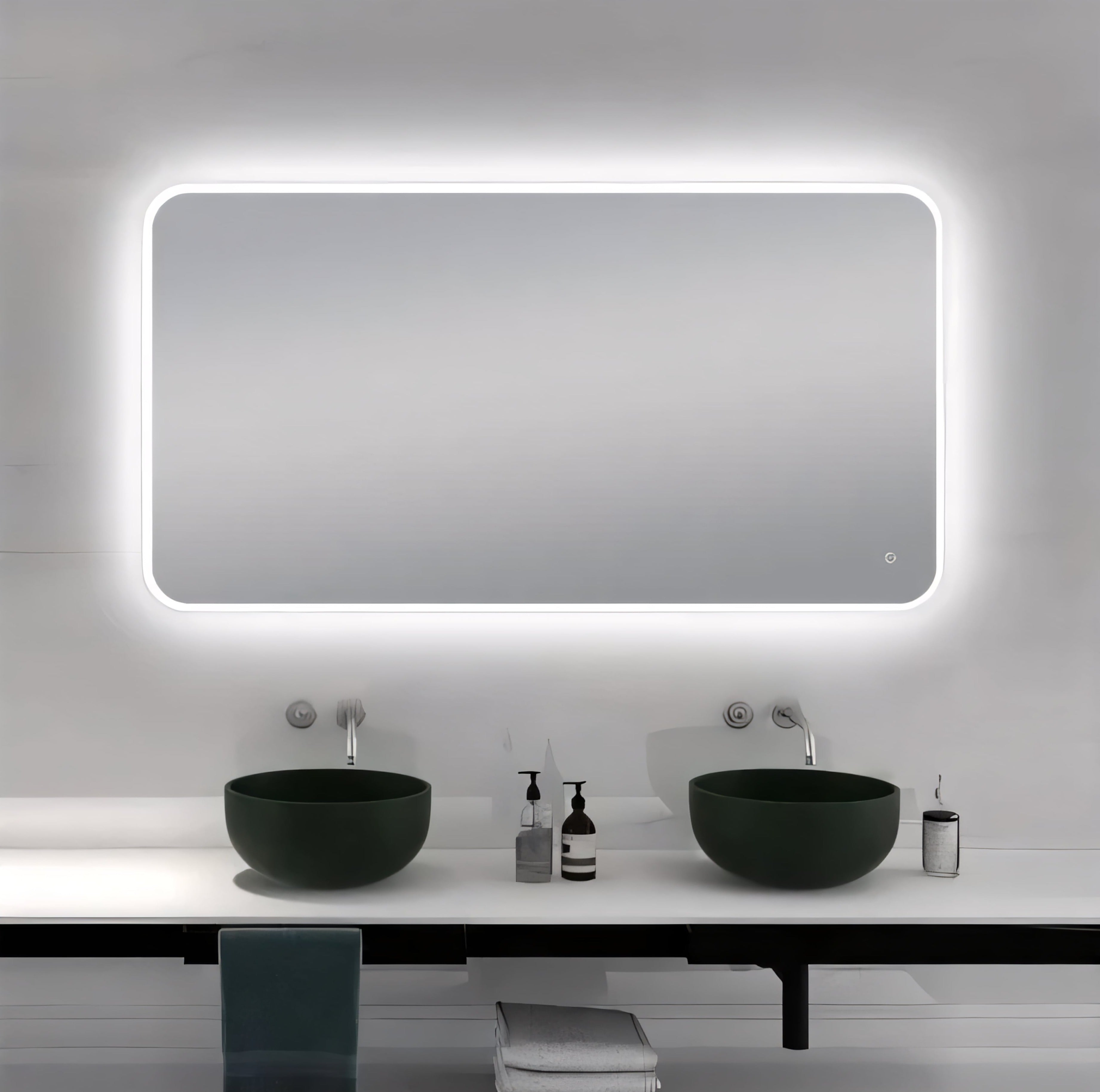 AQUAPERLA RECTANGULAR ACRYLIC BACKLIT LED MIRROR 3 COLOUR LIGHTS CHROME 1500X800MM
