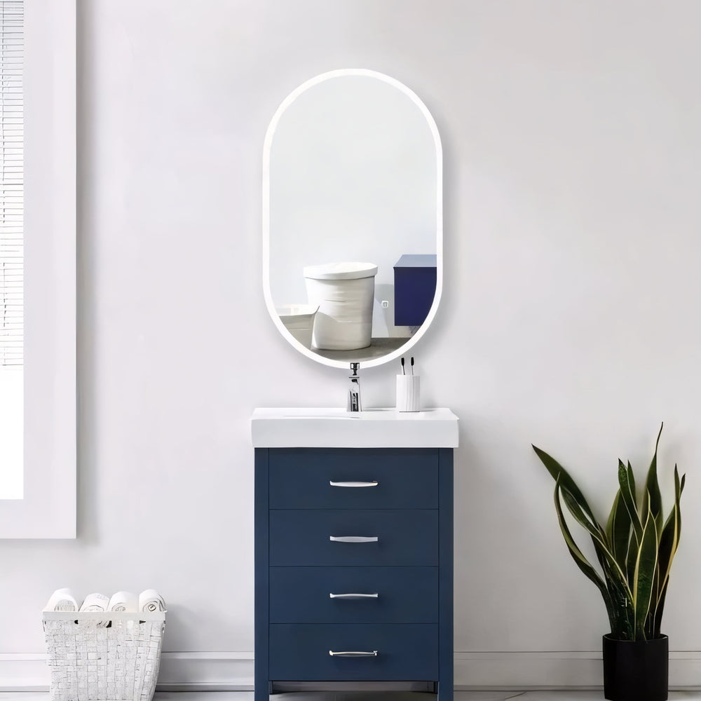 AQUAPERLA OVAL ACRYLIC LED MIRROR 3 COLOUR LIGHTS CHROME 600X900MM