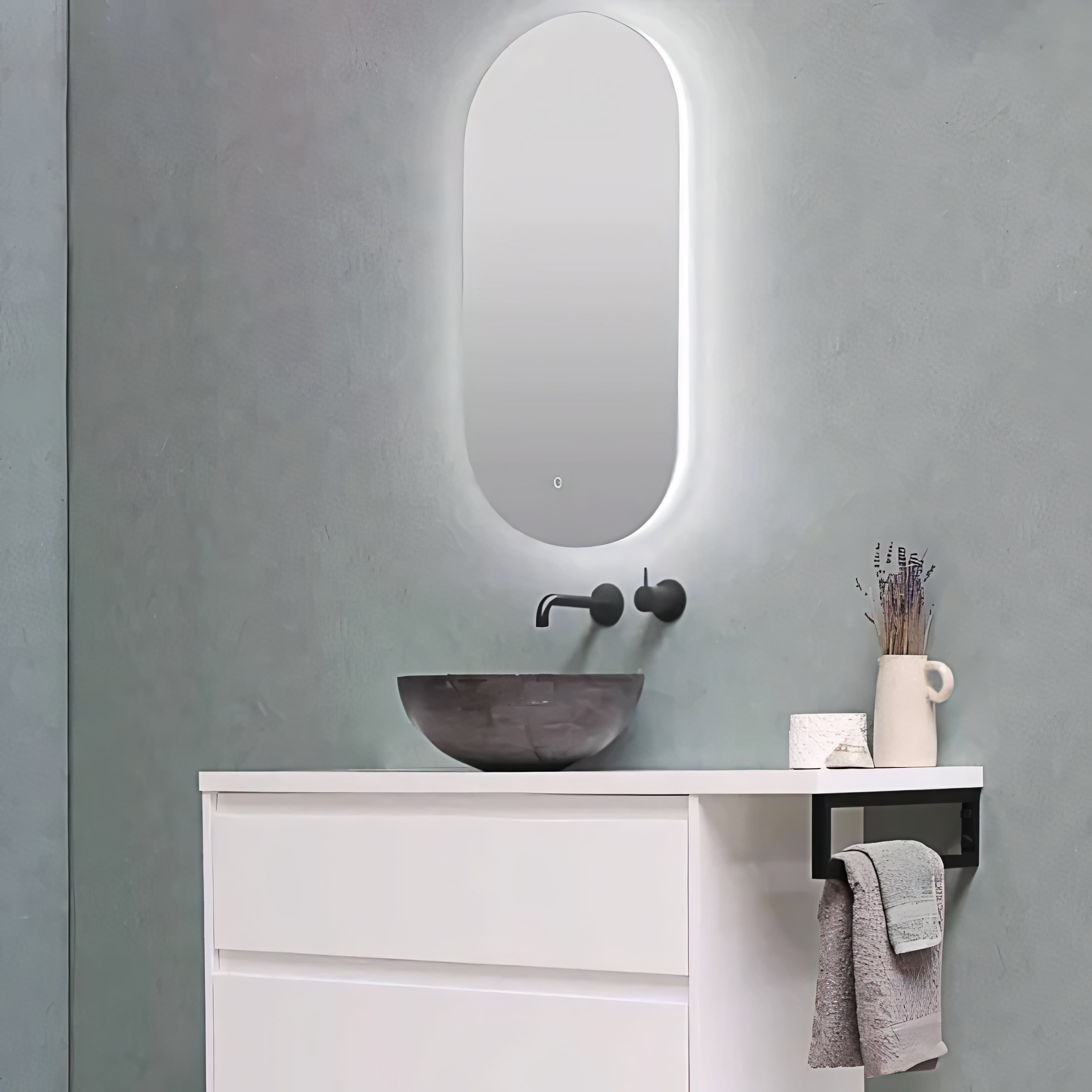 AQUAPERLA OVAL ACRYLIC LED MIRROR 3 COLOUR LIGHTS CHROME 600X900MM