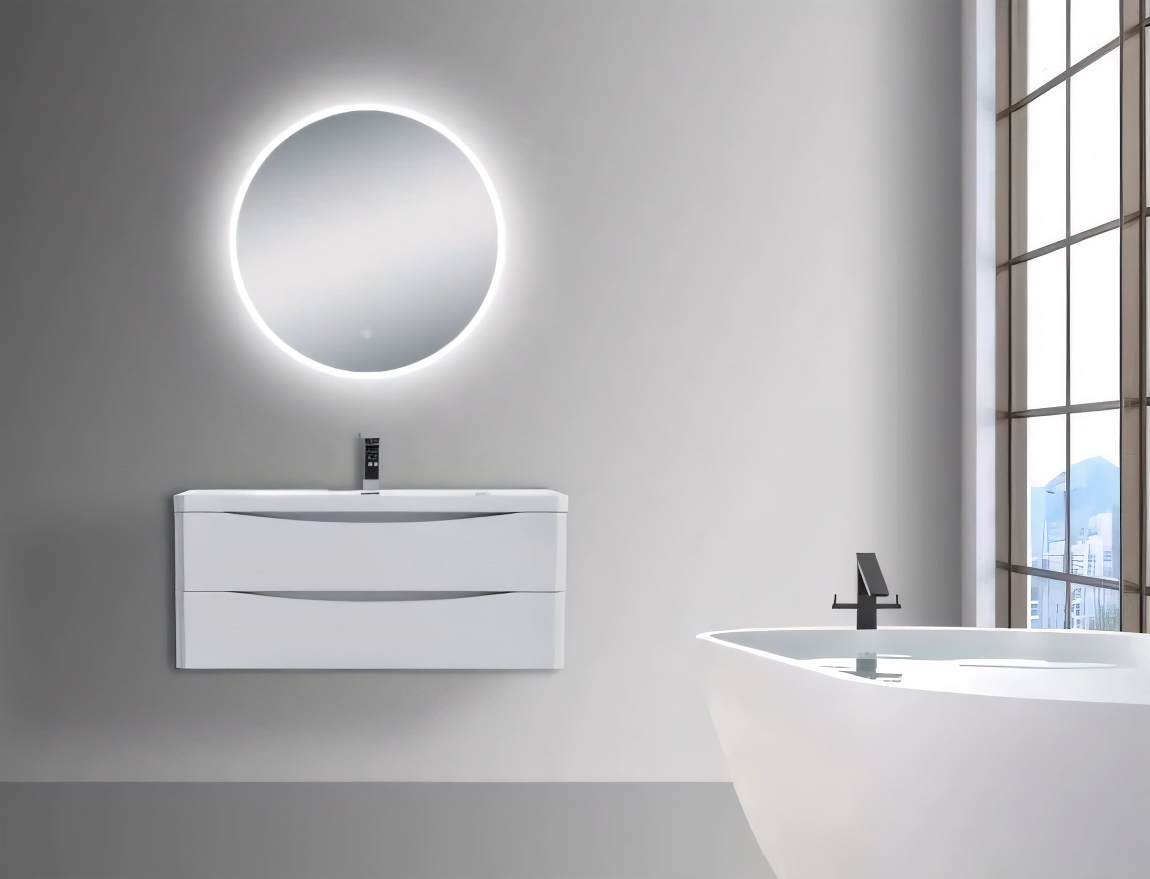 AQUAPERLA ROUND ACRYLIC LED MIRROR 3 COLOUR LIGHTS CHROME 750MM